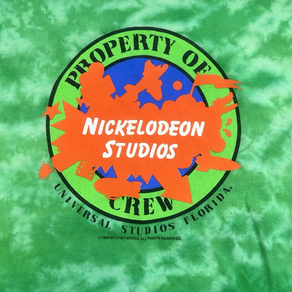 Camiseta vintage Nickelodeon L Crew 1990 MTV verde neón Universal Studios FL Foto 2 de 4