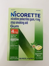 Nicorette nicotine polacrilex gum, 4 mg stop smoking aid 100ct exp 09/2028