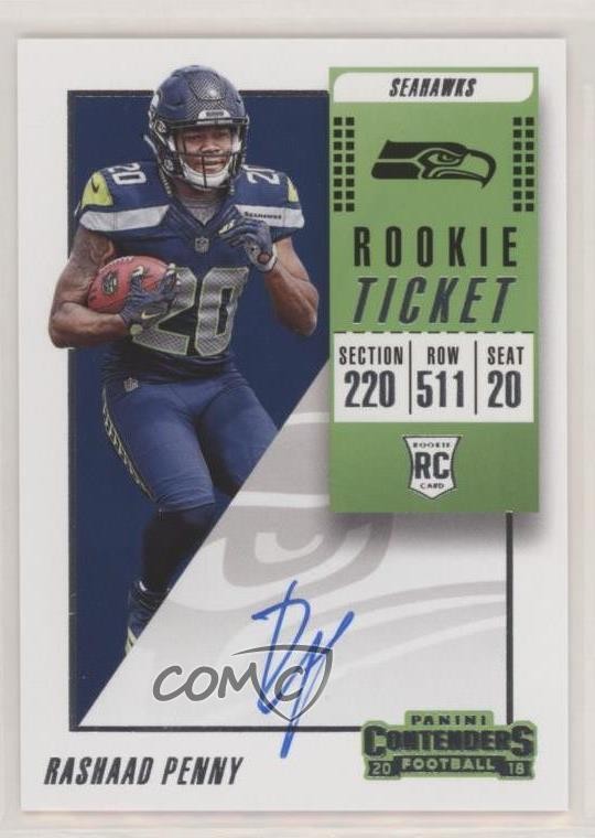 2018 Panini Contenders Rookie Ticket RPS Rashaad Penny #110 Rookie Auto RC 9s2