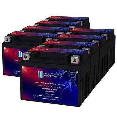 Mighty Max YTX4L-BS 12V 3Ah Battery Replaces Yamaha Honda Aero Spree - 8 Pack