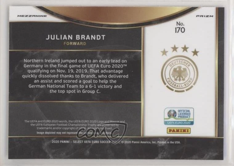 2020 Panini Select UEFA Euro Preview Mezzanine Silver Prizm Julian Brandt #170 - Image 2 of 2