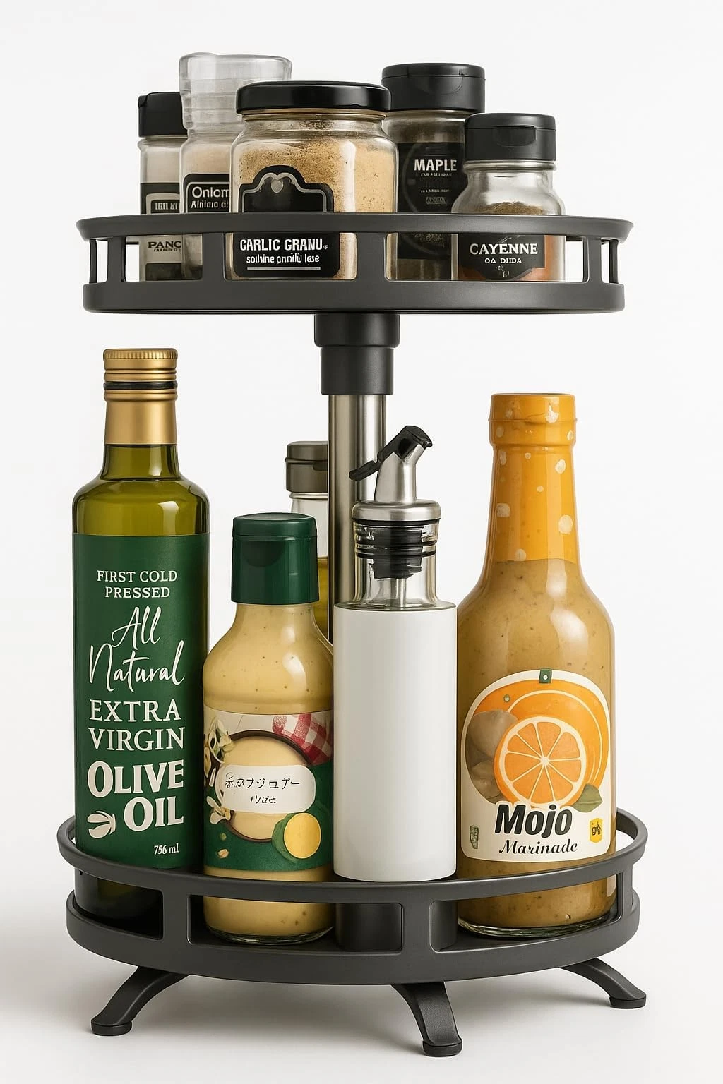 Lazy Susan Organizer 2 Tier 9"x 10" heigh 16" Metal Rotating Spice Rack Two T...