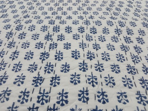 Reversible Indian Cotton Kantha Quilt Throw Bedspread Block Print Quilt Kantha - Picture 5 of 8