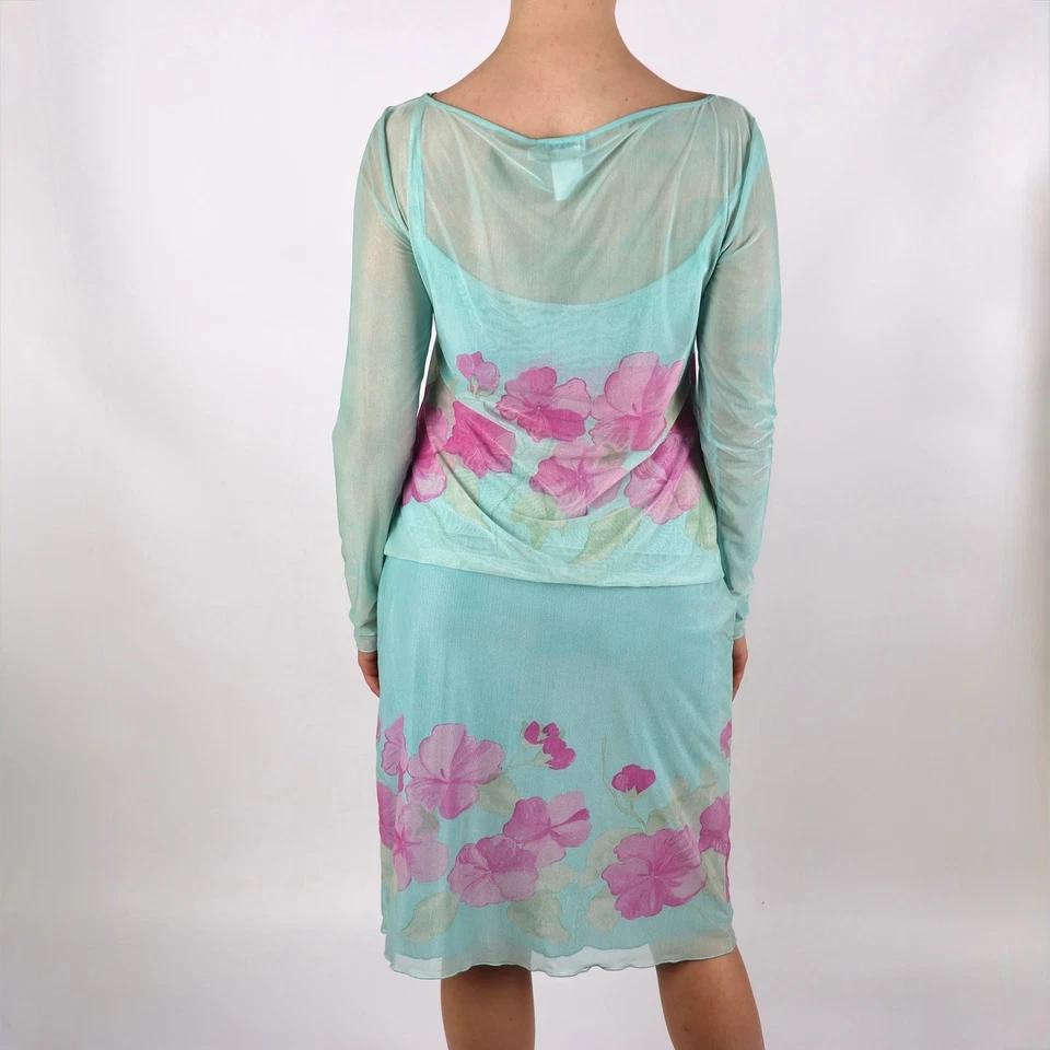 Blugirl Blumarine Vintage 3 Piezas Turquesa Malla Floral Conjunto Vestido Talla M Foto 2 de 4