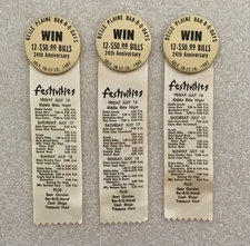 ( 3 ) 1982 Belle Plaine Bar-B-Q Days Pin Button with Ribbon : 2 1/4" Dia. Button