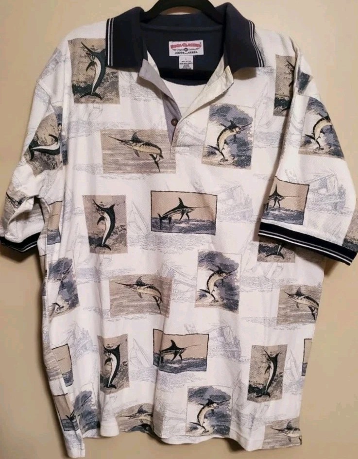 Boca Classics Men's Large Partial Button Up Polo … - image 1