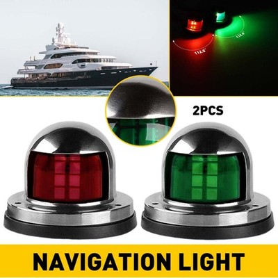 Pair Navigation Marine 8 Boat LED Pontoon Bow 12V Bright Yacht Lights Green Red
