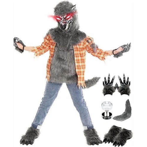 Werewolf Uniform Halloween Wolf Costume Set, Yellow Werewolf Outfit with Accessories ...