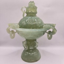 Vintage Chinese Jade Carved Foo Dog Incense Burner 8