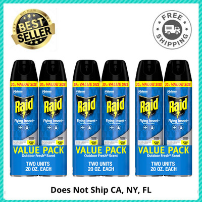 6PK Raid Flying Insect Killer, 20 oz Aerosol Spray, Indoor & Outdoor Fast Action