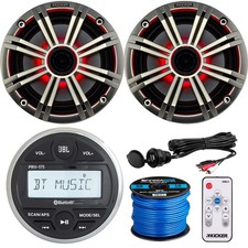 JBL PRV175 Marine Receiver, 2x 6.5" LED Silver Speakers, Remote, AUX Mount, Wire