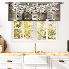 Farmhouse Floral Curtain Valance for Window Treatments Daisy Rustic Vintage F...