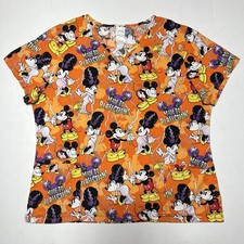 Disney Scrub Top Frankenstein Mickey Minnie Orange Halloween Womens XL
