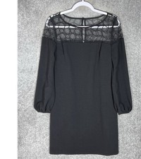 Nine West Long Sleeve Blk Dress Mesh Top Velvet Trim Size 12 Nwt