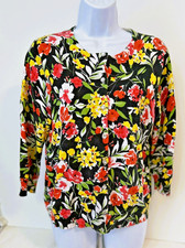 Cable  Gauge Bright Floral Print Cotton Blend Cardigan Sweater - XL
