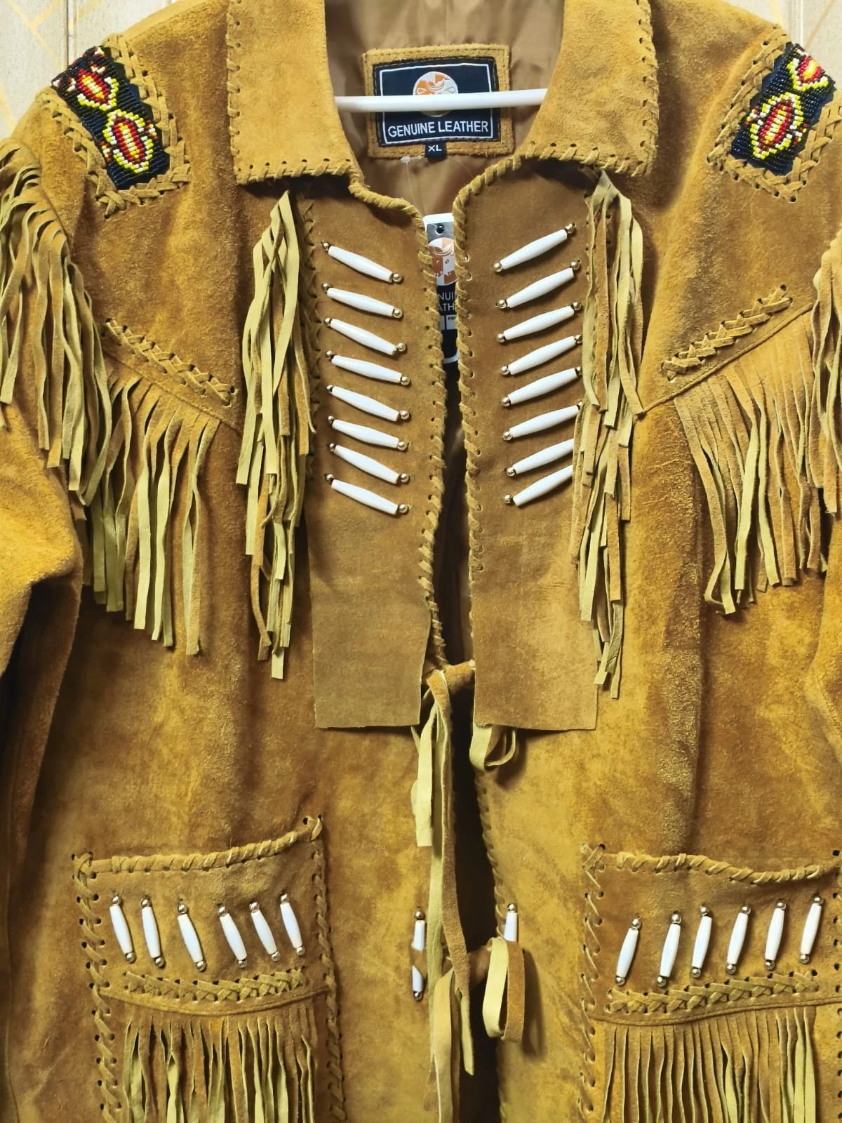 Men Western Cowboy Suede Fringe Jacket Beaded Native American Leather Jacket
Opens in a new window o