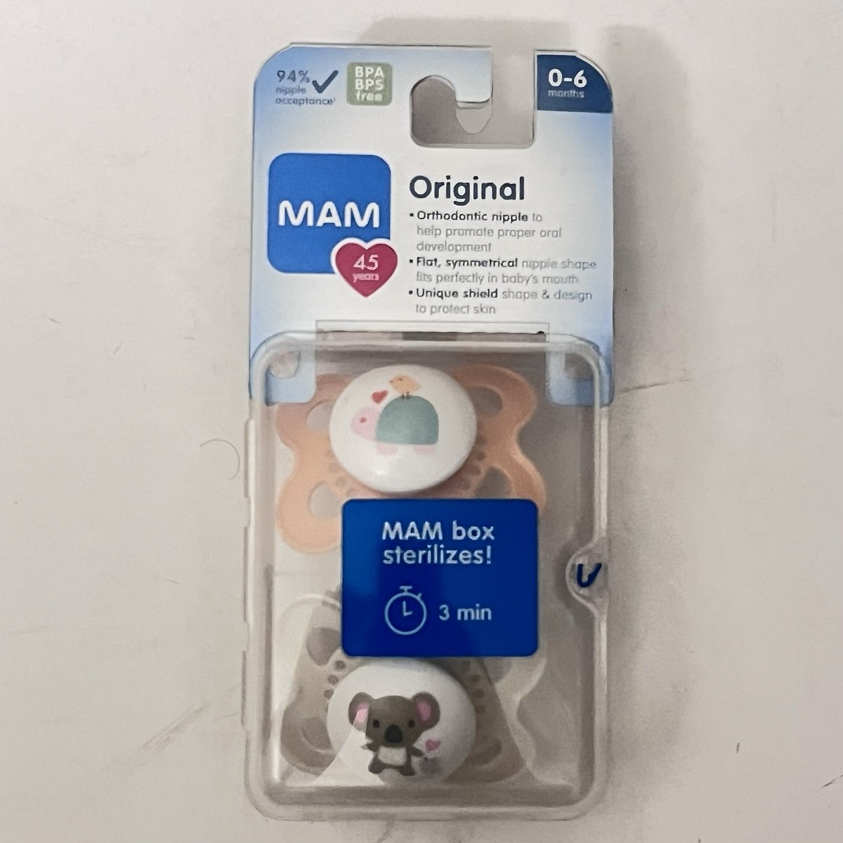 MAM Pacifiers 0-6 Months 2-Pack Pink & White BPA Free Baby