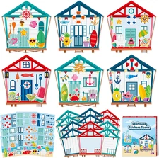 Summer Seahouse Scene Sticker - 12 Set Hawaiian Luau Sticker Art Craft for Kids