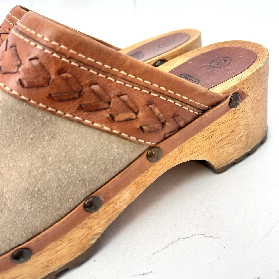 Zuecos de colección Faded Glory Y2k para mujer 8 cuero gamuza tostado madera‎ tacón grueso sin cordones Foto 4 de 4