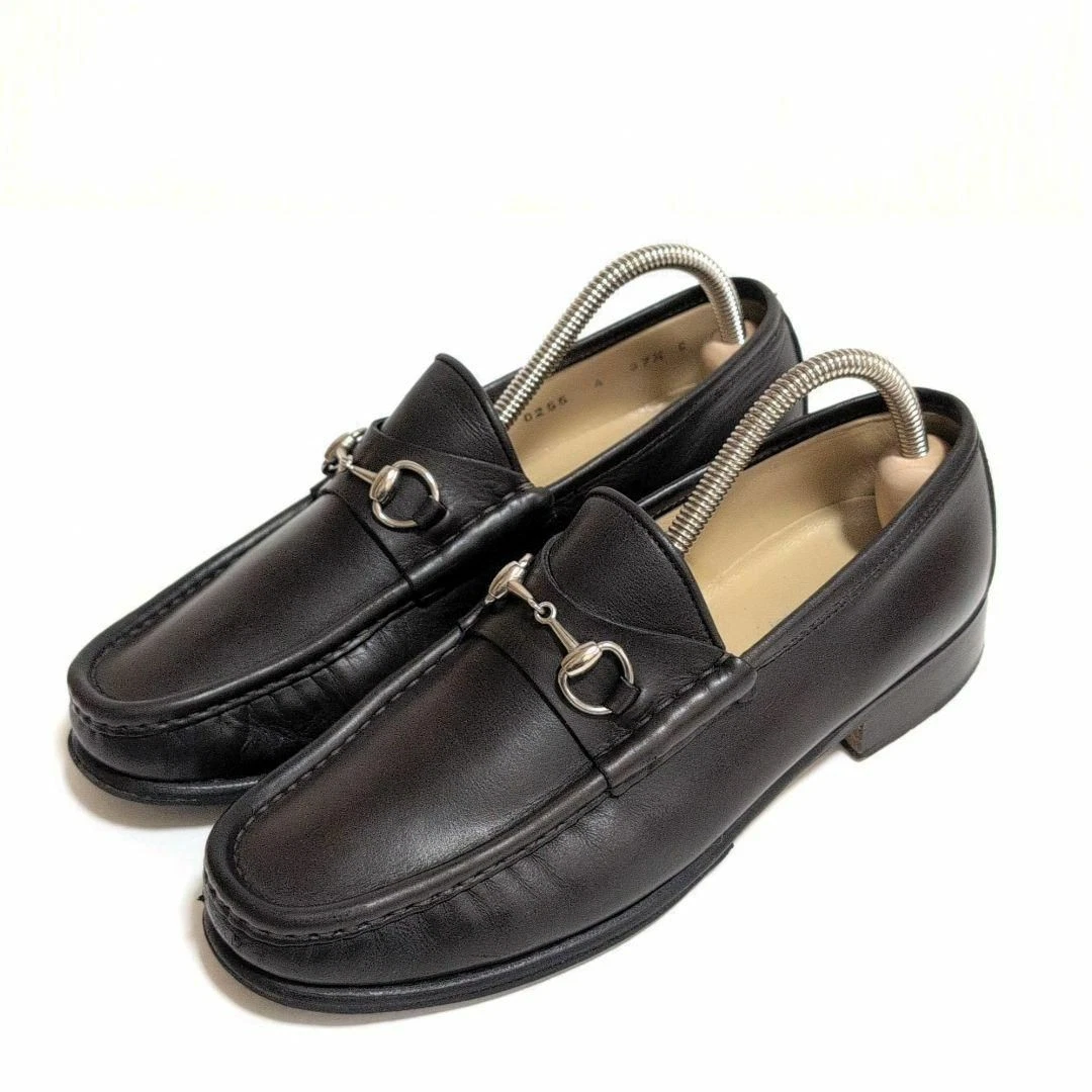 Mocassins femme authentiques GUCCI pointure 38 US8 cuir Horsebit chaussures plates marron foncé