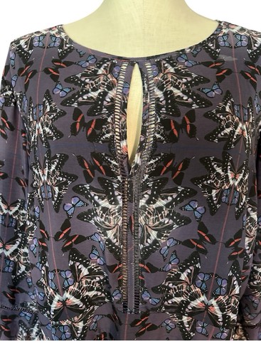 City Chic Midikleid mit Schlagärmeln Übergröße L / 20 Lila Schmetterlinge Boho Neu mit Etikett - Bild 4 von 8