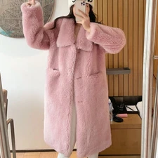 Winter Real Lamb Wool Fur Shearling Mid Long Trench Coat Overcoat Womens Stylish