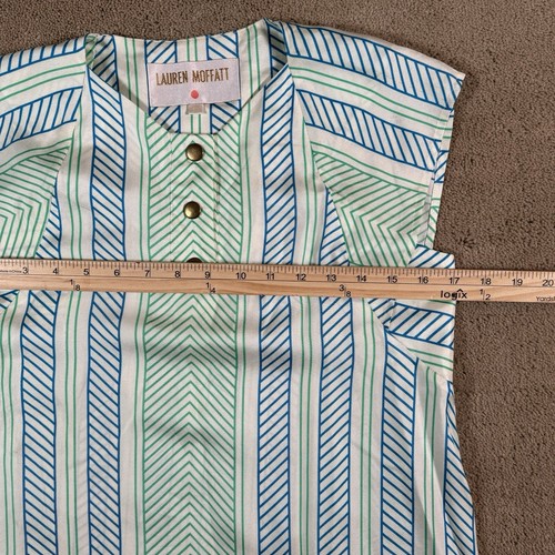 Lauren Moffatt blau geometrisches Muster 100 % Seide Flügelärmel Bluse Damengröße Small - Bild 11 von 11