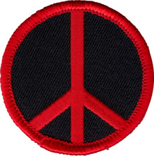 Patch - Peace Sign Symbol Black Red Hippie Hippy Sixties 1960s 2" Iron On 22184
