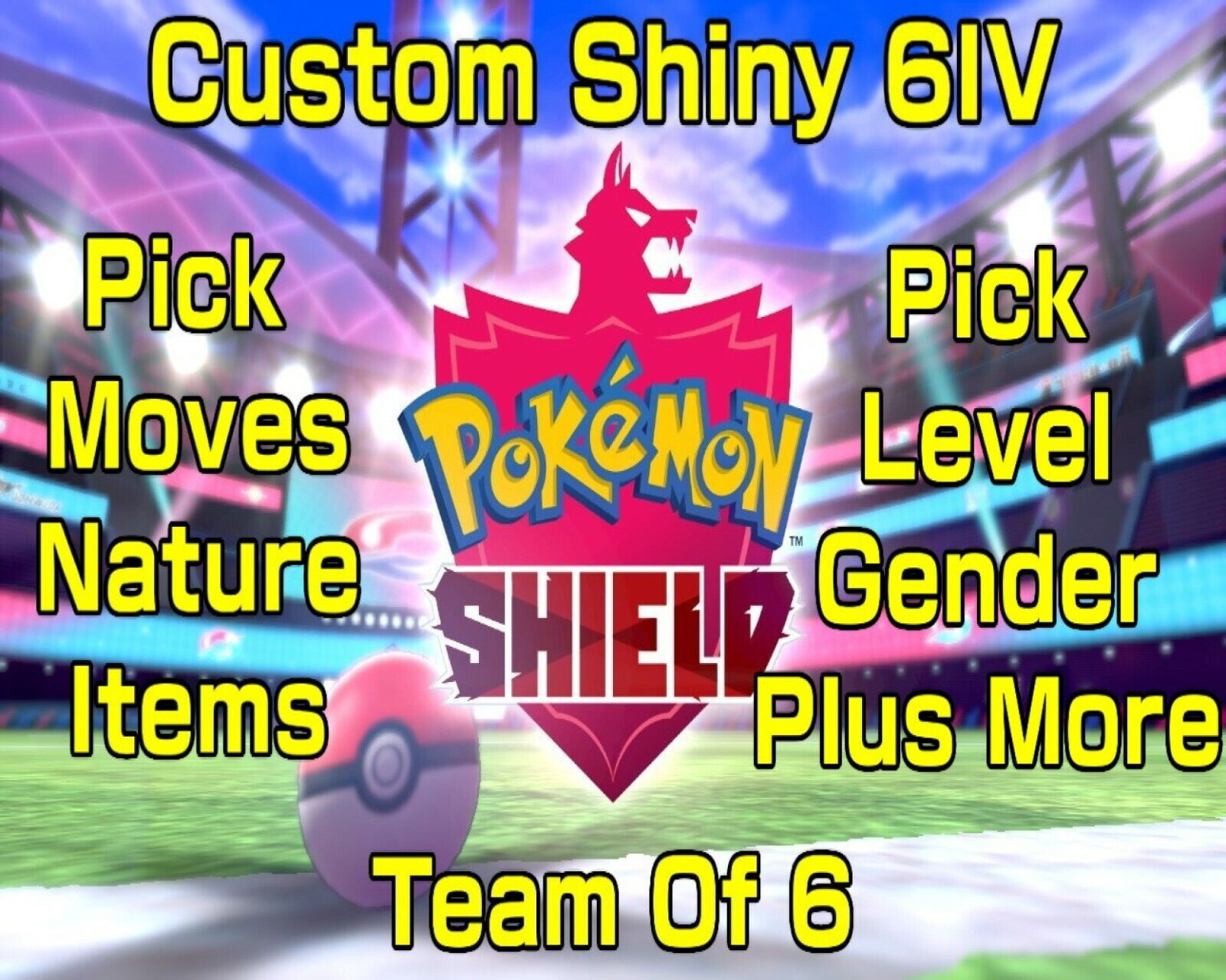 CUSTOM TEAM OF 6 SHINY PERFECT IV EV Pokemon Sword and Shield Fast Trade