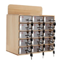 15 Slots Wood Cell Phone Locker Box Storage Cabinet Pocket with Keys NEW 