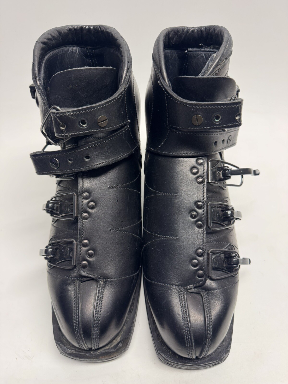 SALOMON Scarponi da sci vintage NOS Hanke in pelle nera Appr 10 5 uomo Swiss Made