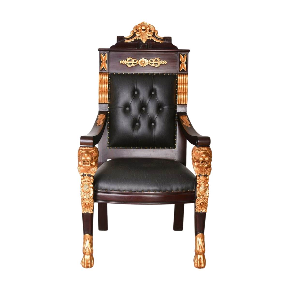 Barocco Poltrona XXL Trono Teste Leone Königlicher con Braccioli