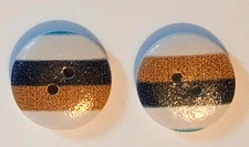 2 Black/Gold Stripes Sewing Buttons Crafting Wood Round 2 Hole .75" 