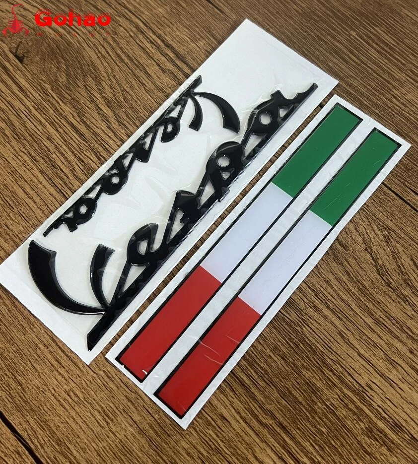 BLACK FAIRING BADGE ITALY STICK EMBLEM DECAL FOR PIAGGIO VESPA LX125 LX150 PX150 - Image 2 of 4