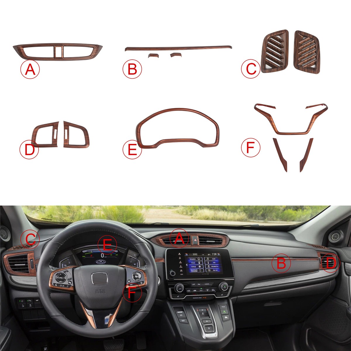 For CRV 5th Gen Peach Wood Style Air Wind Vent Dash Console Stripe