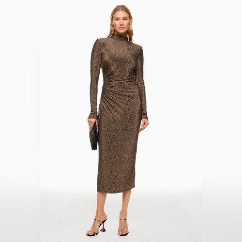 Ramy Brook Womens Metallic Gold Long Sleeve Amarilys Dress Size MEDIUM