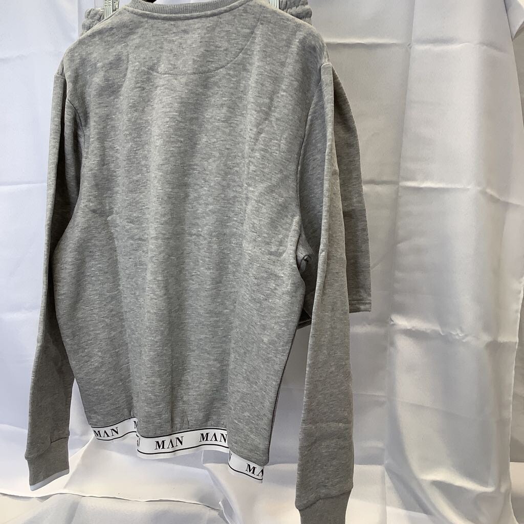 Boohooman Mens 2 Piece Shorts Sweater Tracksuit Gray Marled Drawstring XL New image 2