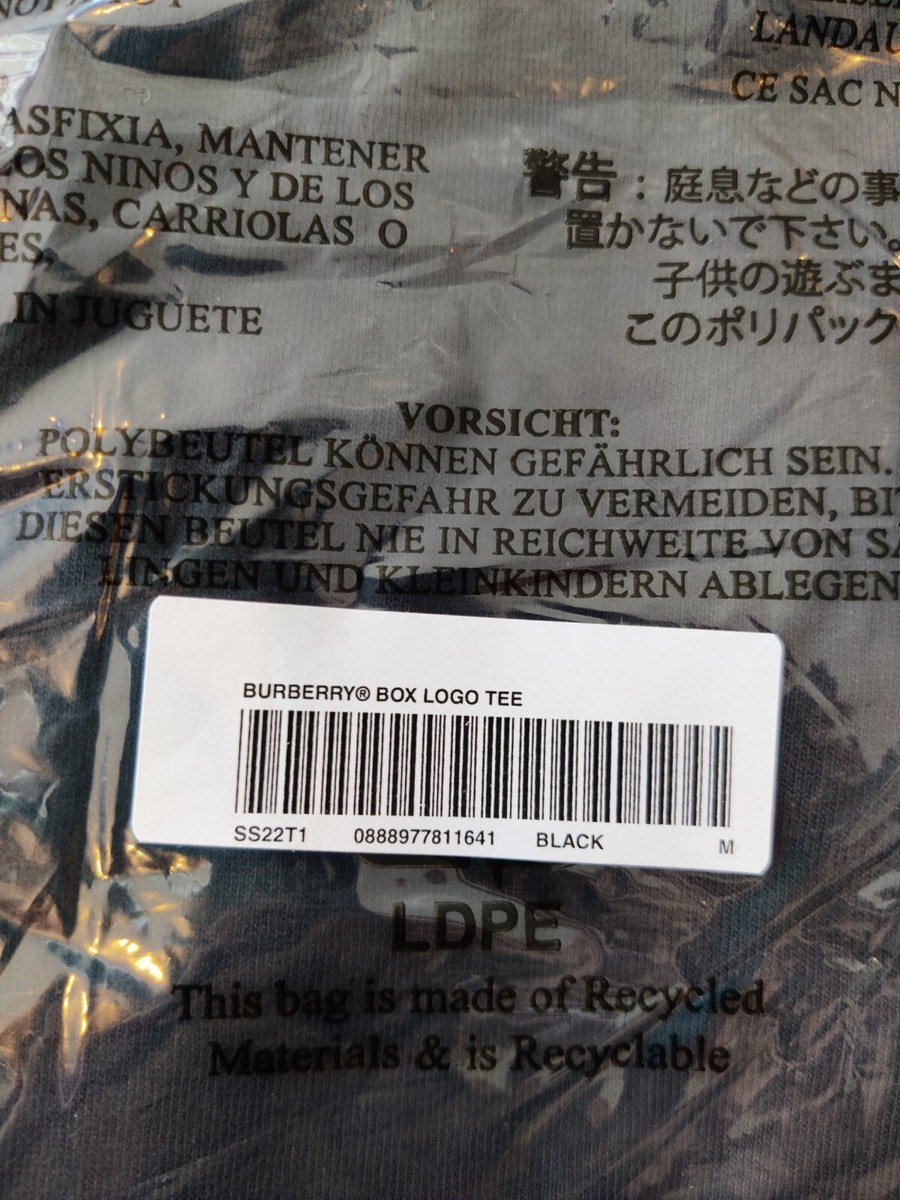 Supreme X Burberry Box Logo Tee Black Size Medium Brand New 