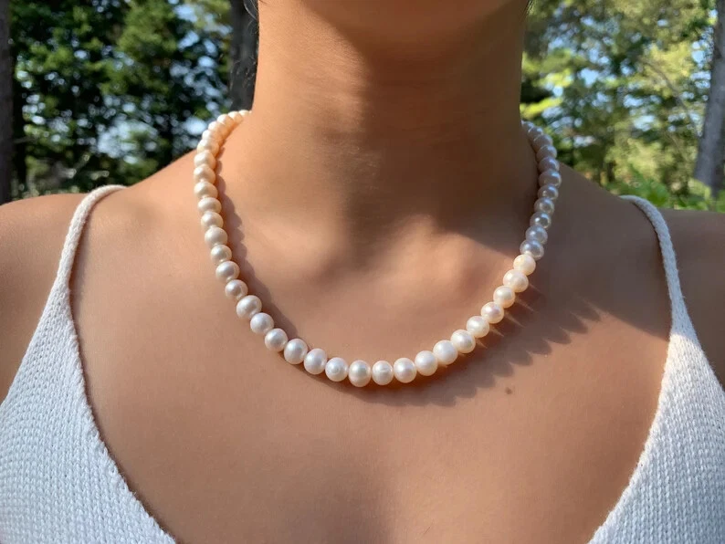 8mm Freshwater Pearl Necklace, Bridal Pearls, White Pearl, Bridesmaid  Jewelry