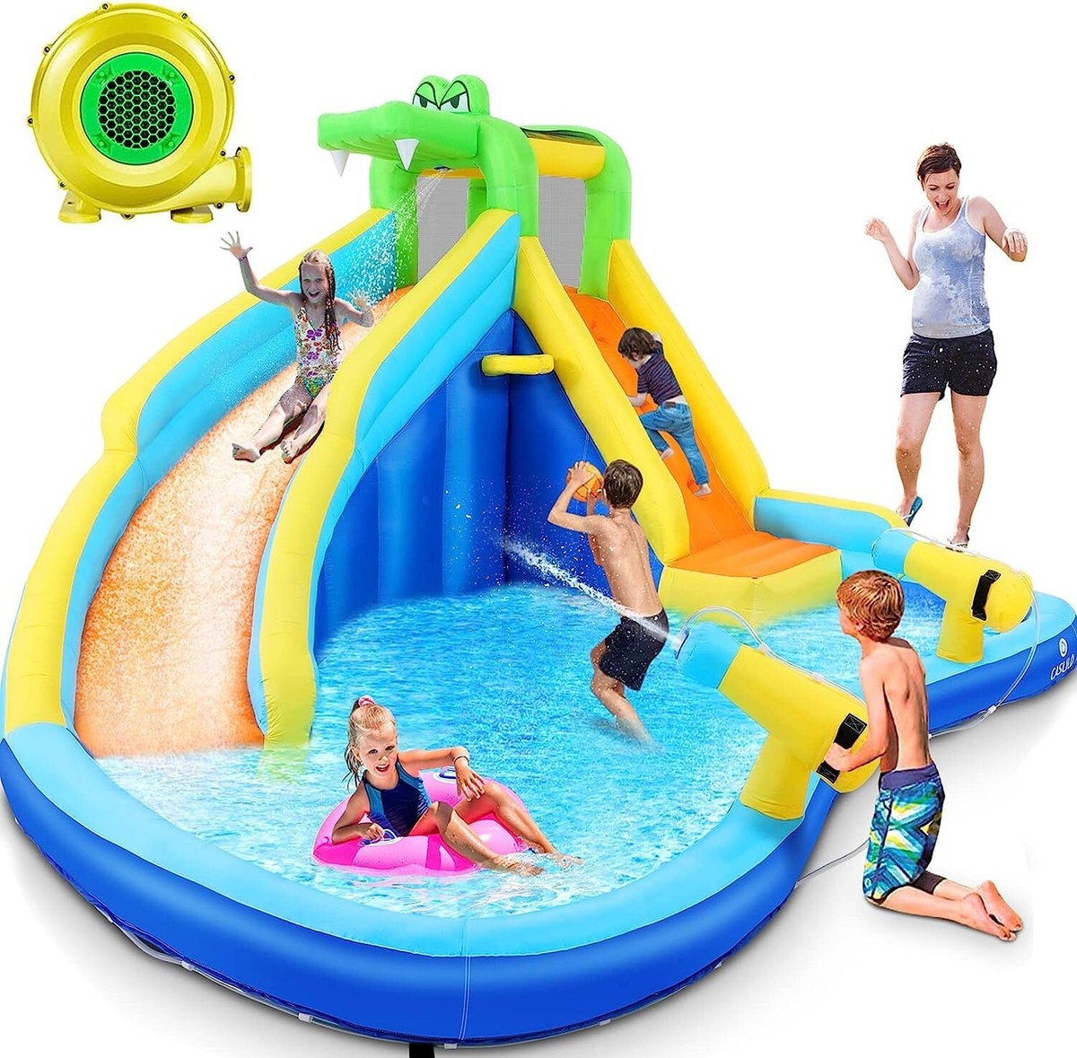 Kids Inflatable Water Park Bounce House Park w/ Slide Climbing