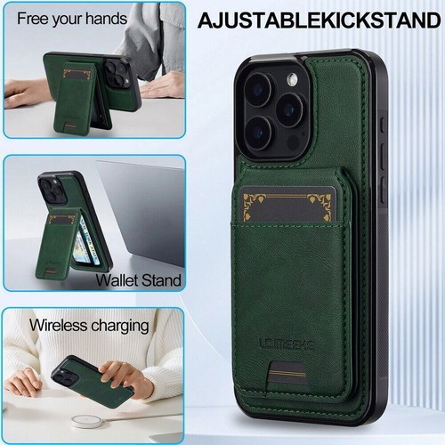 Für iPhone 16 15 14 13 12 11 XS XR 78 SE Magnet Hülle mit MagSafe Leder Wallet - Bild 75 von 78