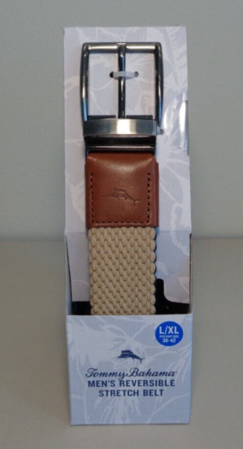 Nuevo cinturón elástico reversible para hombre Tommy Bahama talla grande/XL caqui/azul marino - Imagen 1 de 19