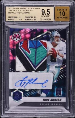 2021 Panini Mosaic Troy Aikman 75th Logo Patch Nebula Prizm Auto 1/1 Bgs 9.5 10