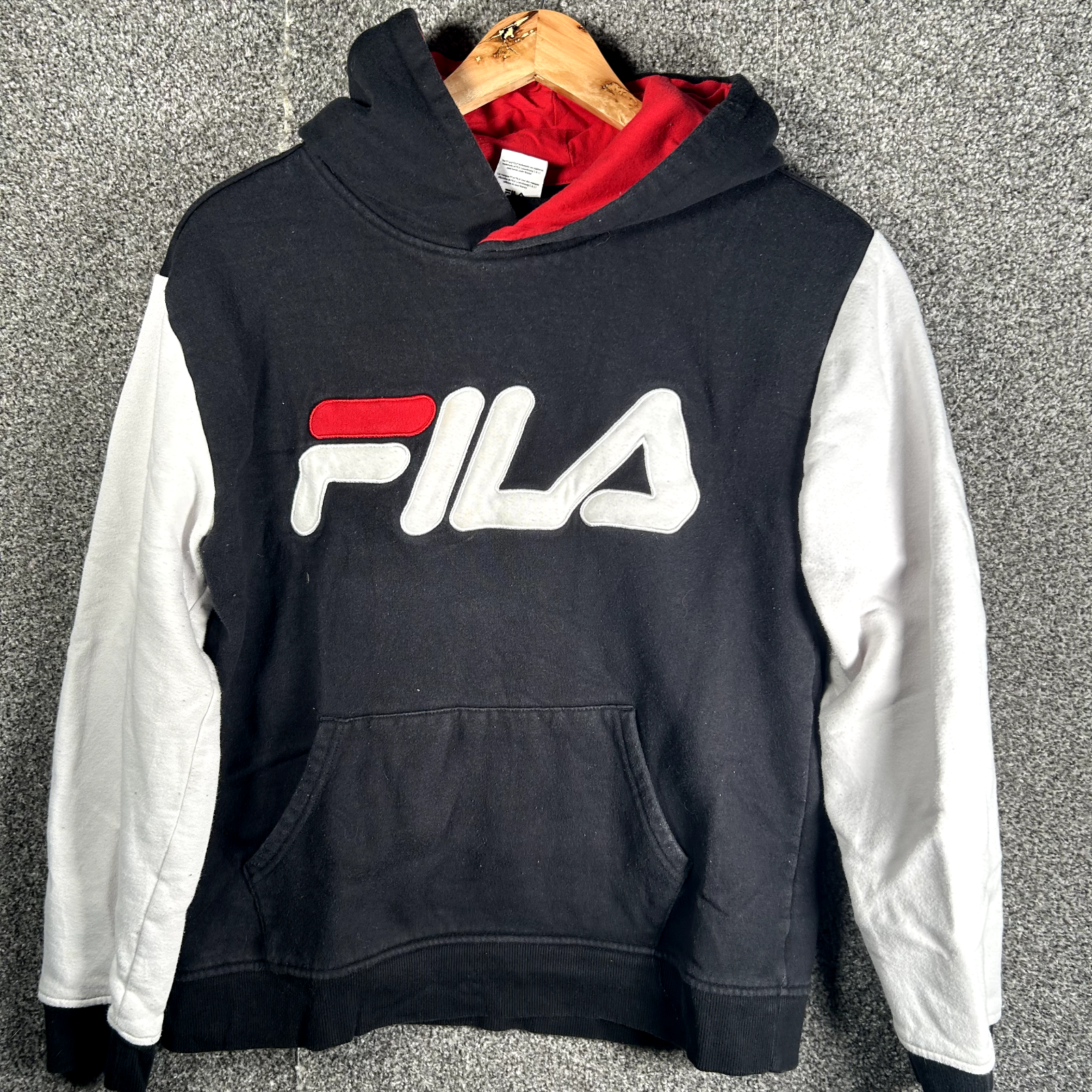 Felpa con cappuccio Fila donna nera taglia XXL Spell Out felpa pista sport colorblock