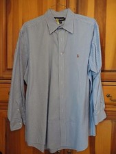 Men's Polo Ralph Lauren Blue Striped Yarmouth LARGE 16 1/2-33 Long Sleeve Shirt