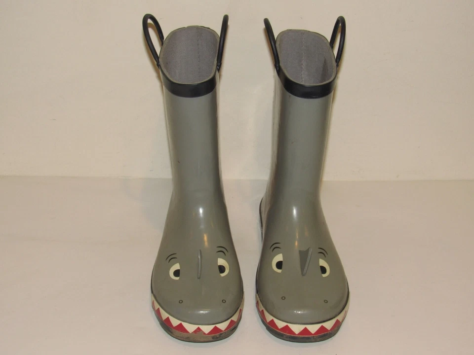 Botas de Lluvia Gymboree Big Kids Tiburón Talla 4 Niños Gris Aleta Costera Crew Goma Foto 2 de 4