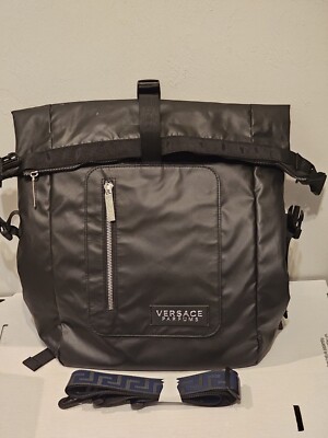 New Versace Parfums Backpack Travel Sports Gym Black Blue Shoulder Bag