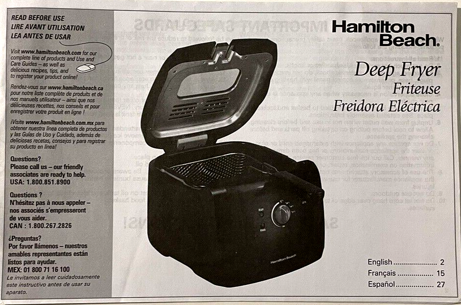 Hamilton Beach Deep Fryer 35021 Deep Fryer 8 Cups Oil Capacity Cool