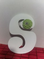 9" Tall x 5.75" W Wooden Decorative Letter S Wall mount W/green Flower Glitz