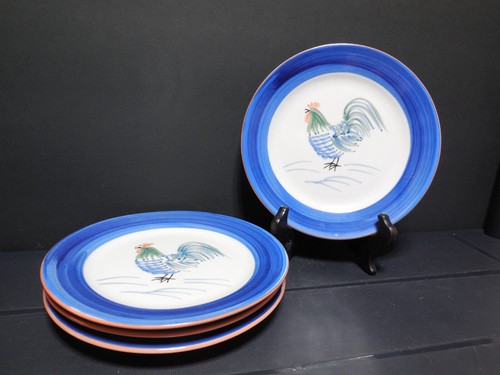 Set of 4 TABLETOPS UNLIMITED ROOSTER GLORY 7-1/4" Salad Plate Blue Rim (J6)